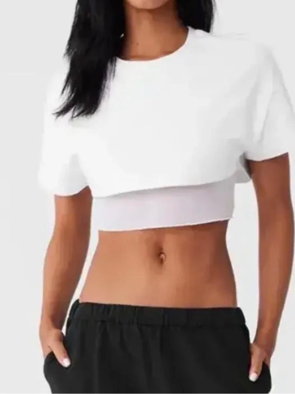 ALO Yoga White Layered Cropped Tee
